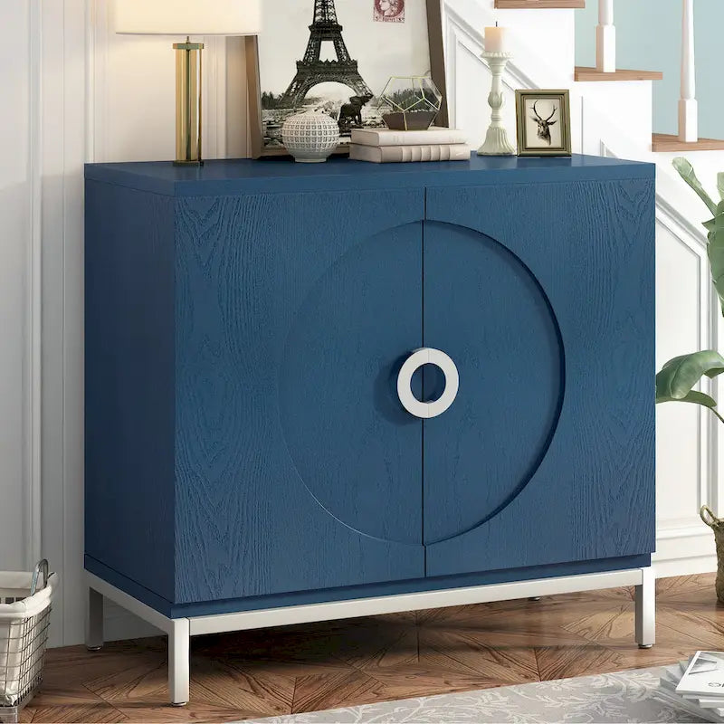 Meuble de rangement simple, Meuble d'appoint avec placage en bois massif et pieds en métal pour salon, entrée, salle à manger