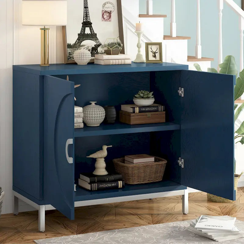 Meuble de rangement simple, Meuble d'appoint avec placage en bois massif et pieds en métal pour salon, entrée, salle à manger