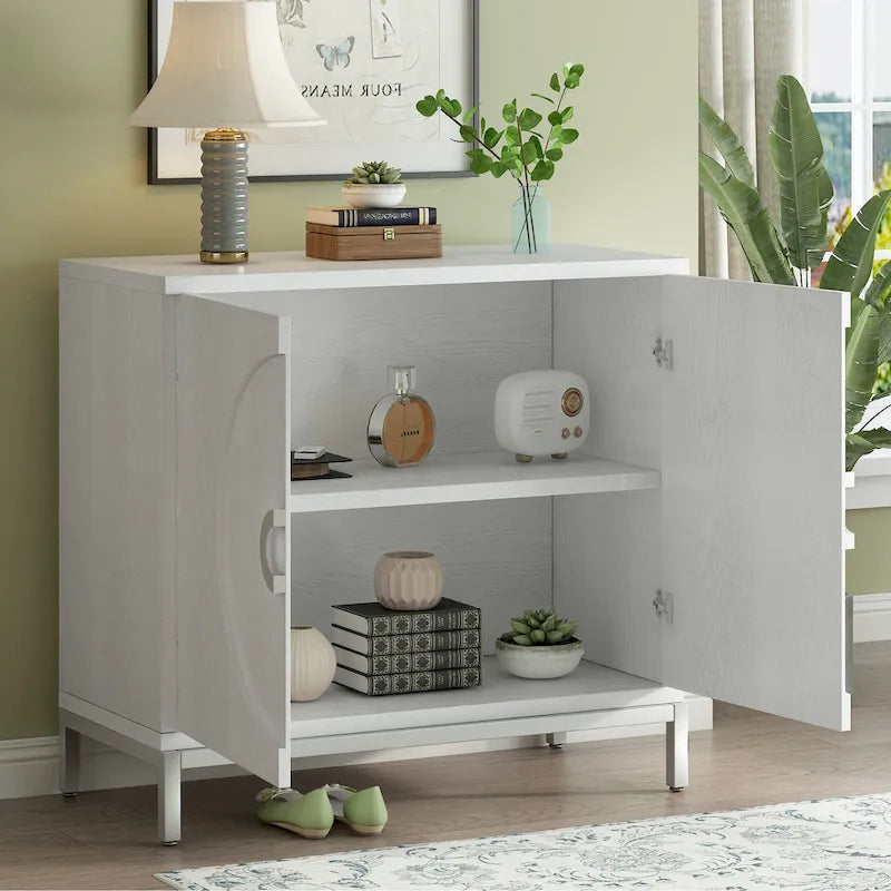 Meuble de rangement simple, Meuble d'appoint avec placage en bois massif et pieds en métal pour salon, entrée, salle à manger