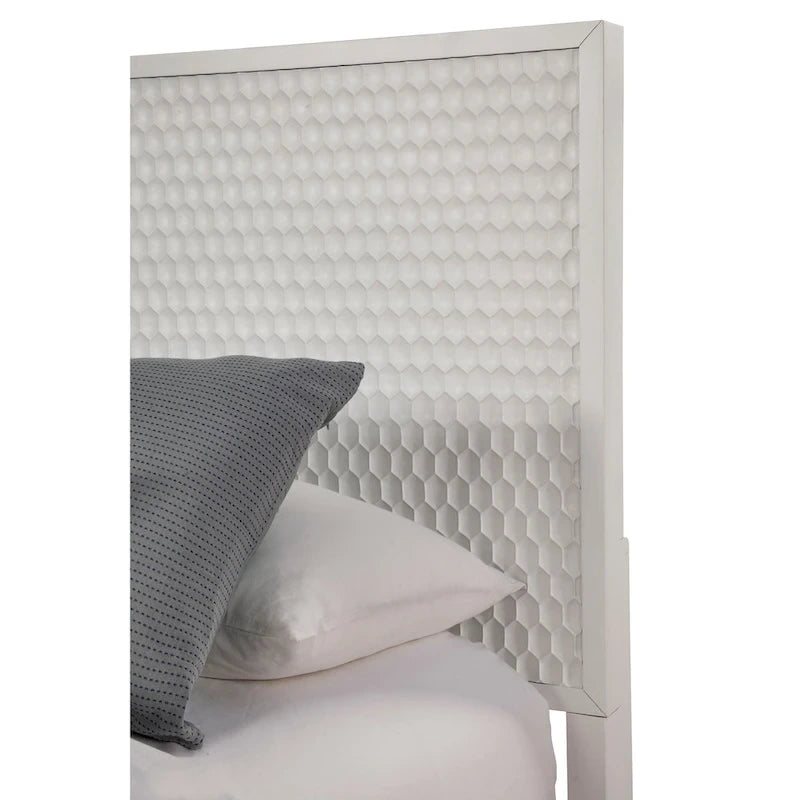 Lit panneau Perle Blanche avec tête de lit texturée et pieds dorés