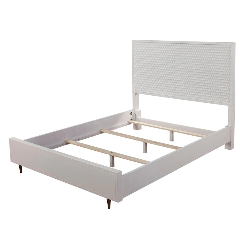 Lit panneau Perle Blanche avec tête de lit texturée et pieds dorés