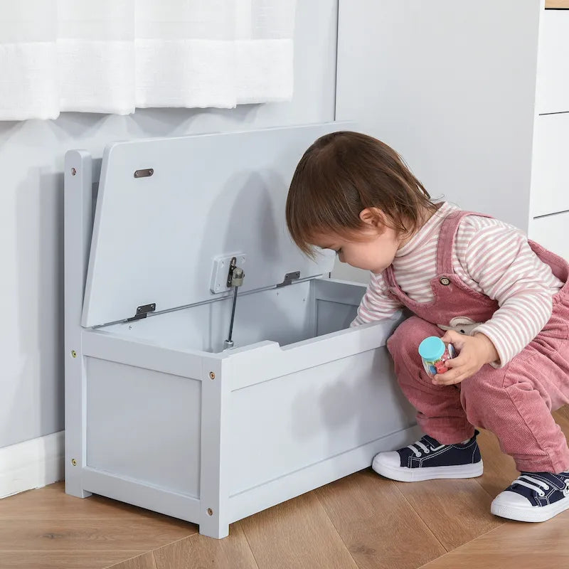 Coffre à jouets en bois 2 en 1 avec banc pour enfant et coffre de rangement avec vérin pneumatique de sécurité