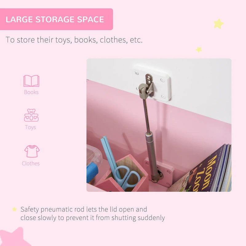 Coffre à jouets en bois 2 en 1 avec banc pour enfant et coffre de rangement avec vérin pneumatique de sécurité