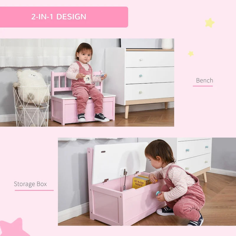 Coffre à jouets en bois 2 en 1 avec banc pour enfant et coffre de rangement avec vérin pneumatique de sécurité