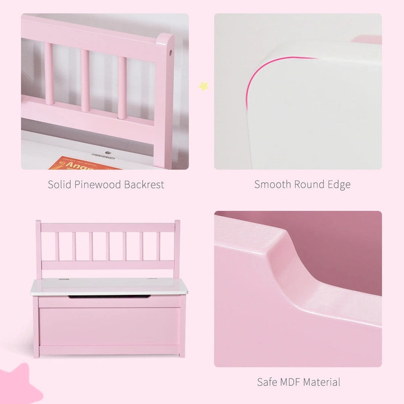 Coffre à jouets en bois 2 en 1 avec banc pour enfant et coffre de rangement avec vérin pneumatique de sécurité