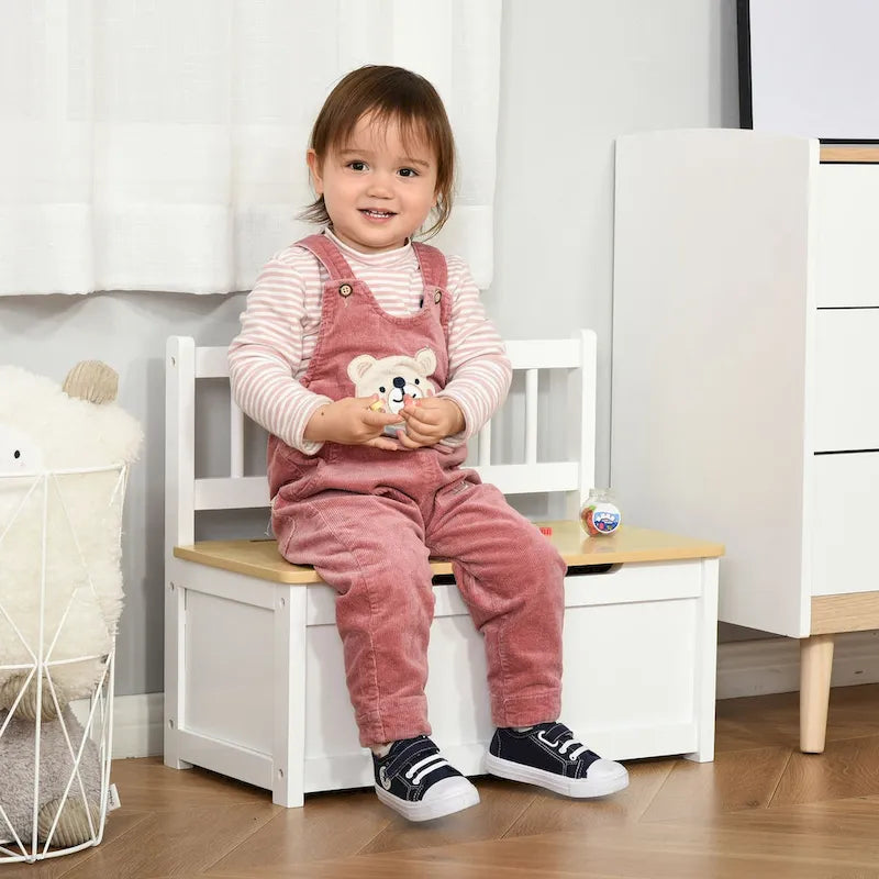 Coffre à jouets en bois 2 en 1 avec banc pour enfant et coffre de rangement avec vérin pneumatique de sécurité