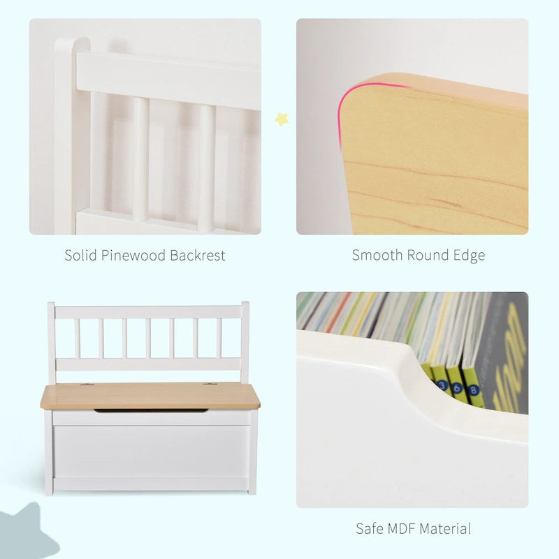 Coffre à jouets en bois 2 en 1 avec banc pour enfant et coffre de rangement avec vérin pneumatique de sécurité