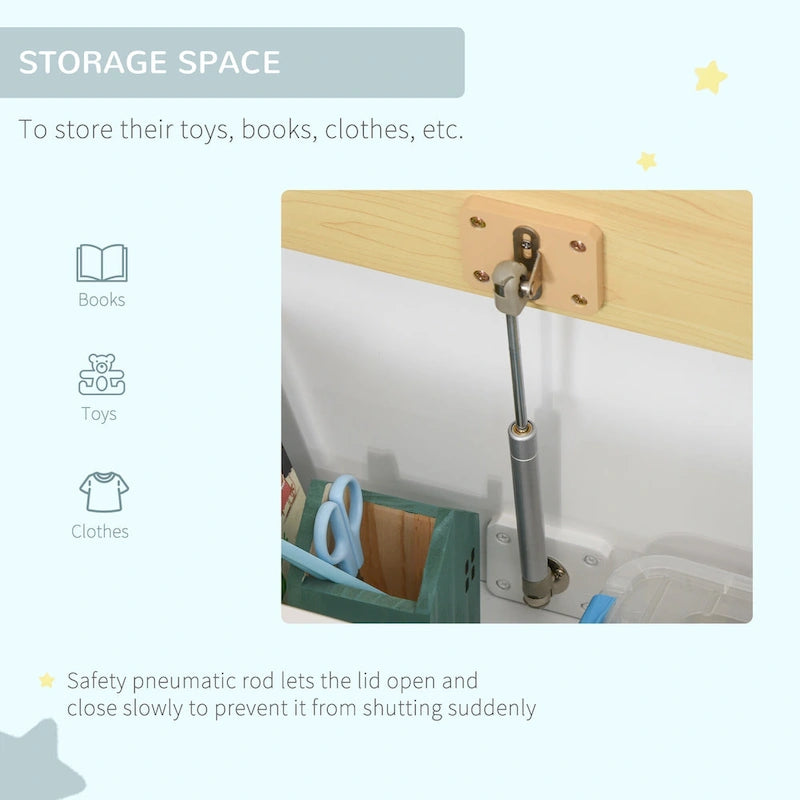 Coffre à jouets en bois 2 en 1 avec banc pour enfant et coffre de rangement avec vérin pneumatique de sécurité