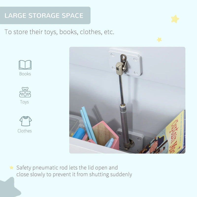 Coffre à jouets en bois 2 en 1 avec banc pour enfant et coffre de rangement avec vérin pneumatique de sécurité