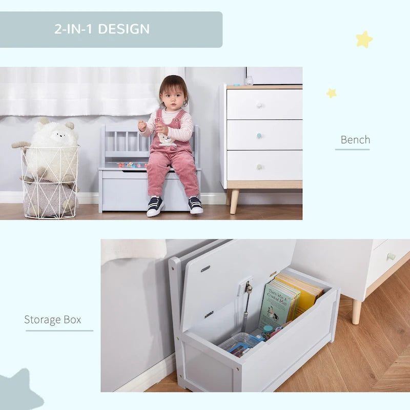 Coffre à jouets en bois 2 en 1 avec banc pour enfant et coffre de rangement avec vérin pneumatique de sécurité