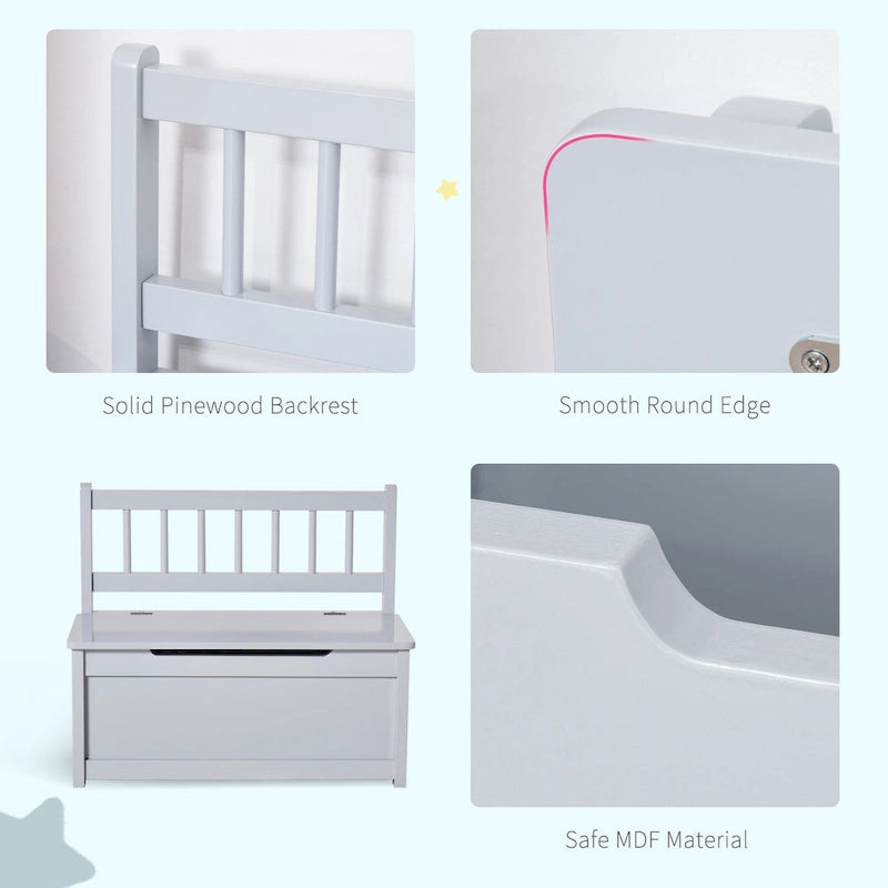 Coffre à jouets en bois 2 en 1 avec banc pour enfant et coffre de rangement avec vérin pneumatique de sécurité