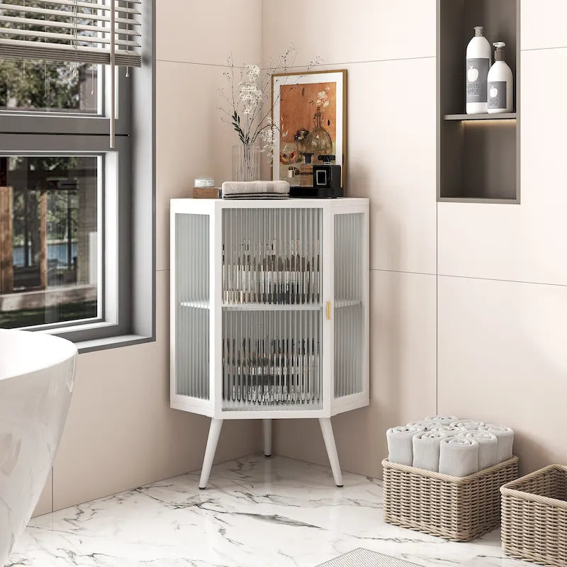 Meuble d'angle de sol en métal avec étagère réglable H 31,5 po
