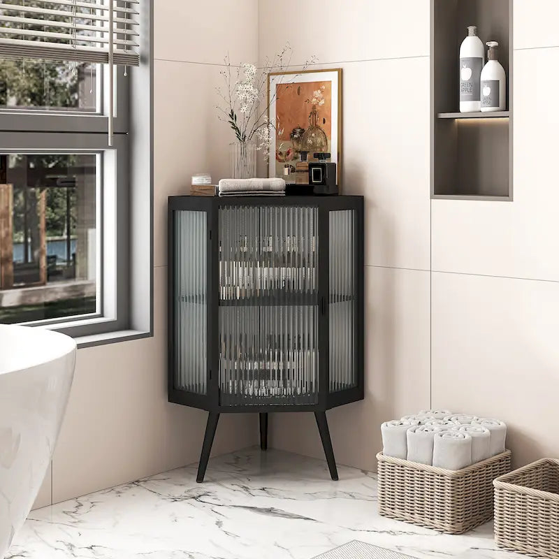 Meuble d'angle de sol en métal avec étagère réglable H 31,5 po