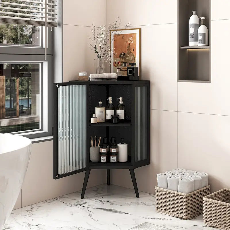 Meuble d'angle de sol en métal avec étagère réglable H 31,5 po
