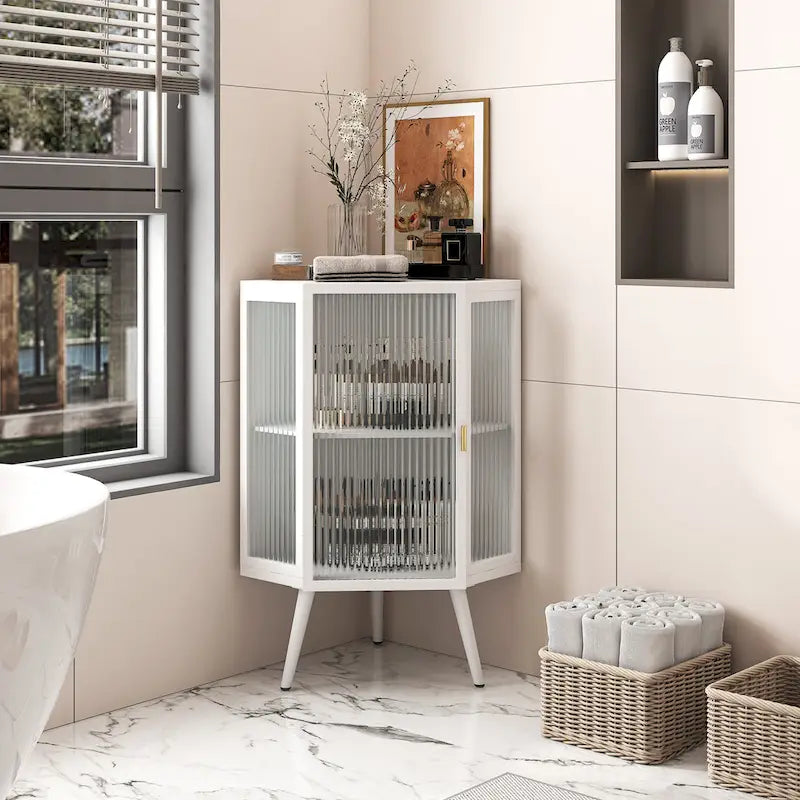 Meuble d'angle de sol en métal avec étagère réglable H 31,5 po