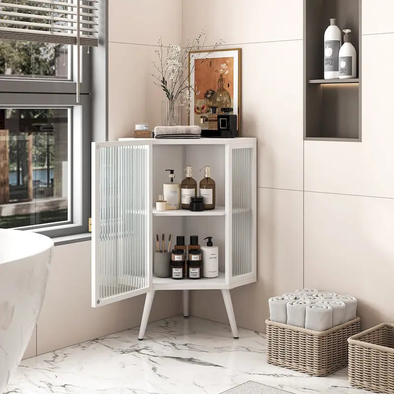 Meuble d'angle de sol en métal avec étagère réglable H 31,5 po