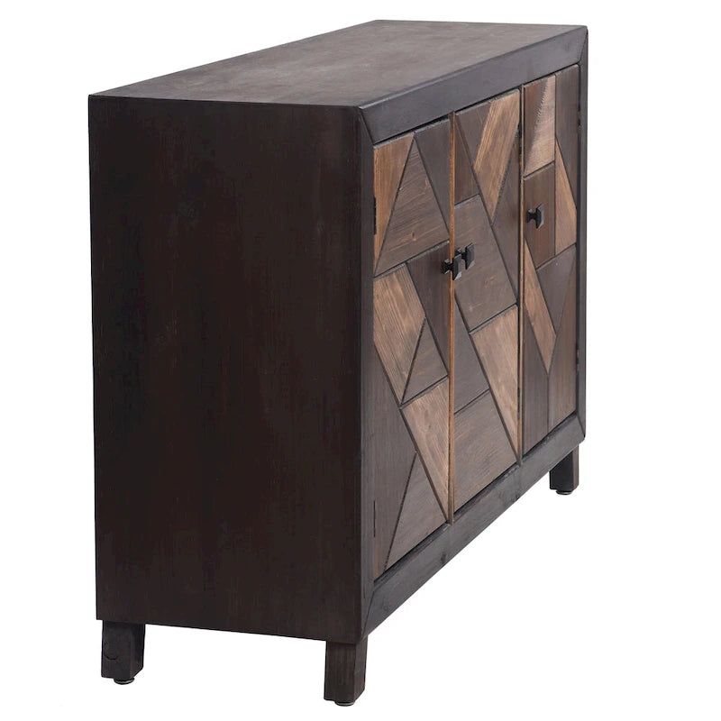 Buffet trois portes Espresso à motif chevron décalé