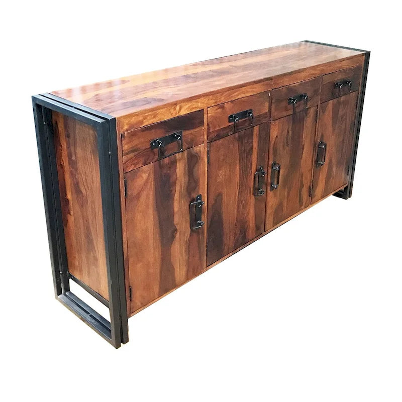 Handmade Sheesham Wood and Iron 4-door 4-drawer Sideboard (India) - 71 x 18 x 35