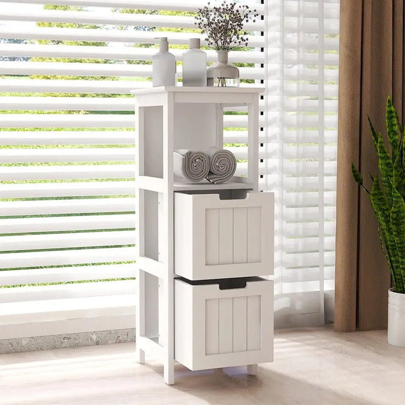 Meuble bas de salle de bain à 2 tiroirs, Organisateur de rangement sur pied