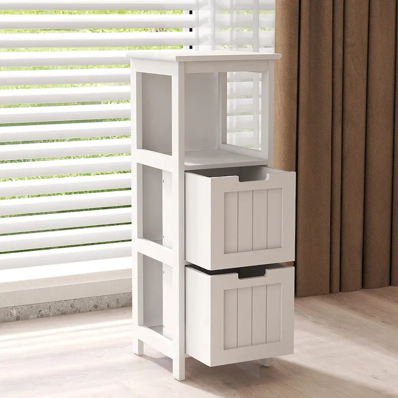 Meuble bas de salle de bain à 2 tiroirs, Organisateur de rangement sur pied
