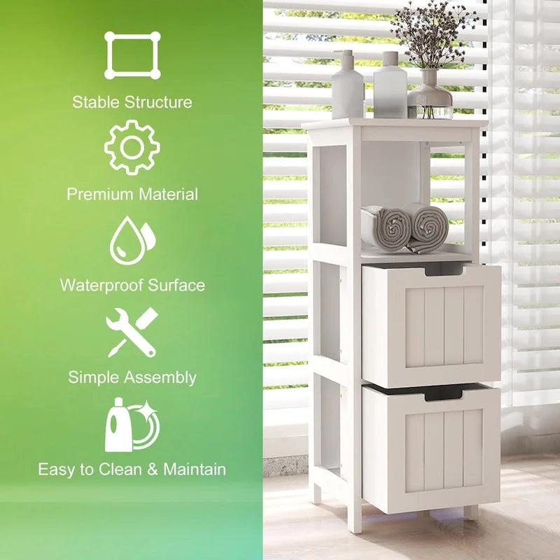 Meuble bas de salle de bain à 2 tiroirs, Organisateur de rangement sur pied