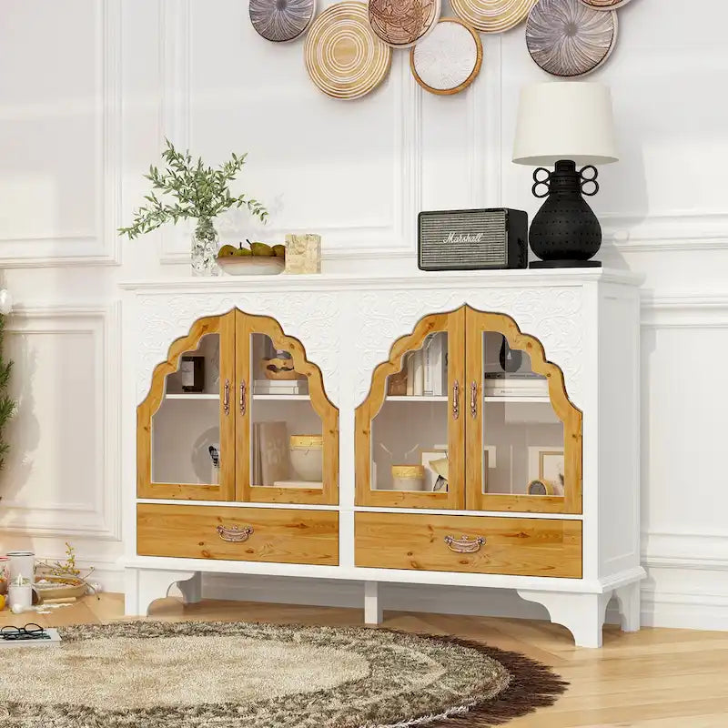 Meuble de salle de bain en bois sculpté Meuble d'appoint Buffet Verre acrylique