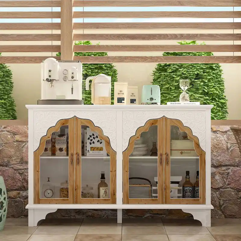 Meuble de salle de bain en bois sculpté Meuble d'appoint Buffet Verre acrylique