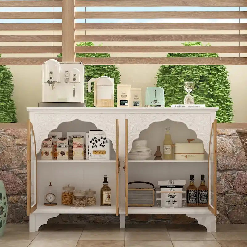 Meuble de salle de bain en bois sculpté Meuble d'appoint Buffet Verre acrylique