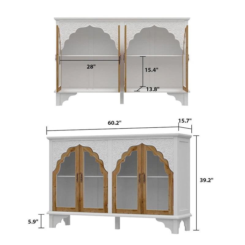 Meuble de salle de bain en bois sculpté Meuble d'appoint Buffet Verre acrylique