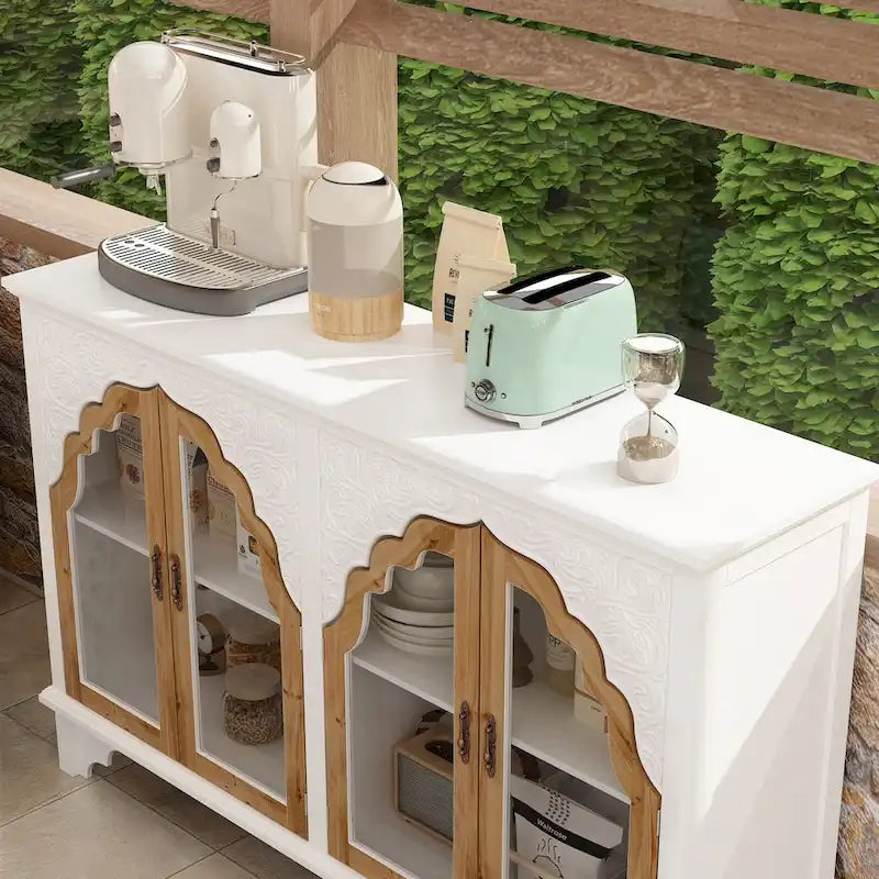Meuble de salle de bain en bois sculpté Meuble d'appoint Buffet Verre acrylique