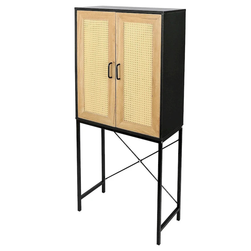 Armoire haute élégante de 59 po avec 2 portes en rotin