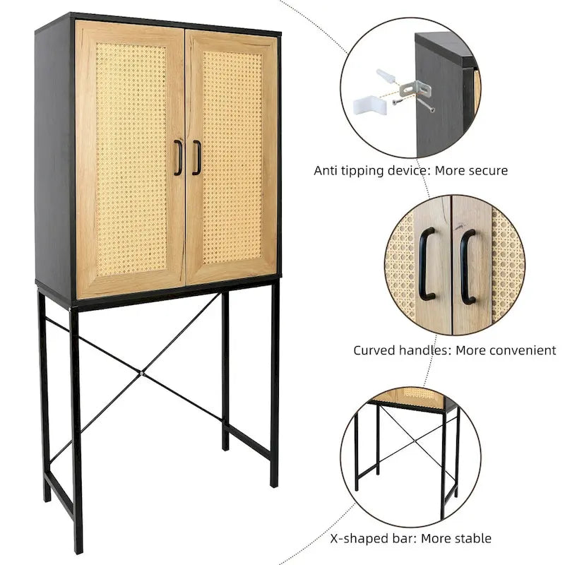 Armoire haute élégante de 59 po avec 2 portes en rotin