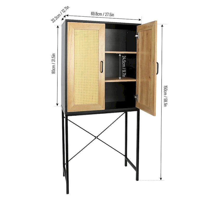 Armoire haute élégante de 59 po avec 2 portes en rotin
