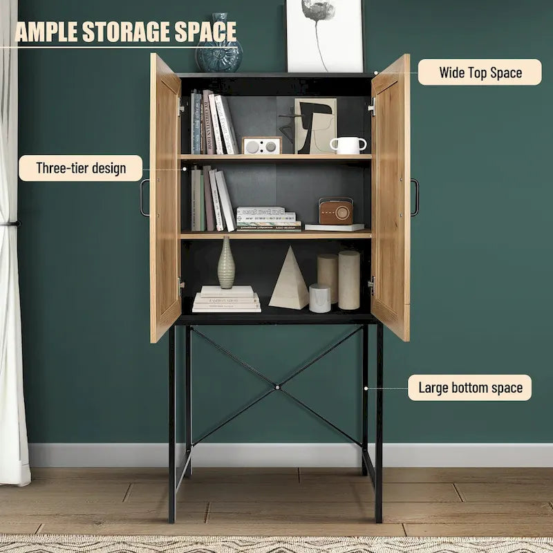 Armoire haute élégante de 59 po avec 2 portes en rotin