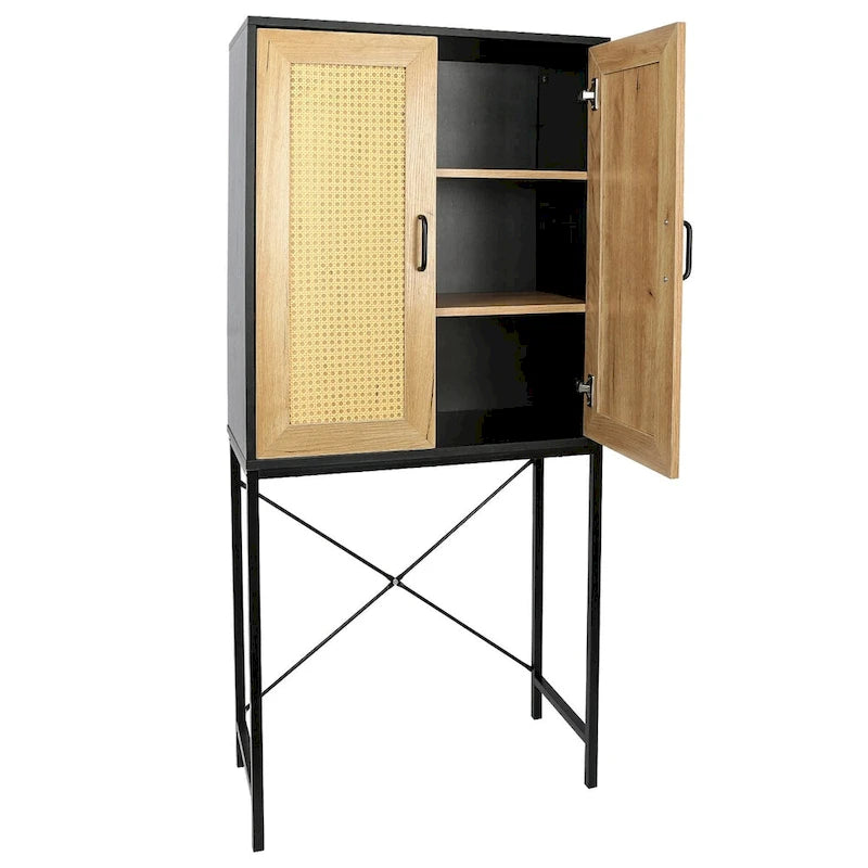 Armoire haute élégante de 59 po avec 2 portes en rotin