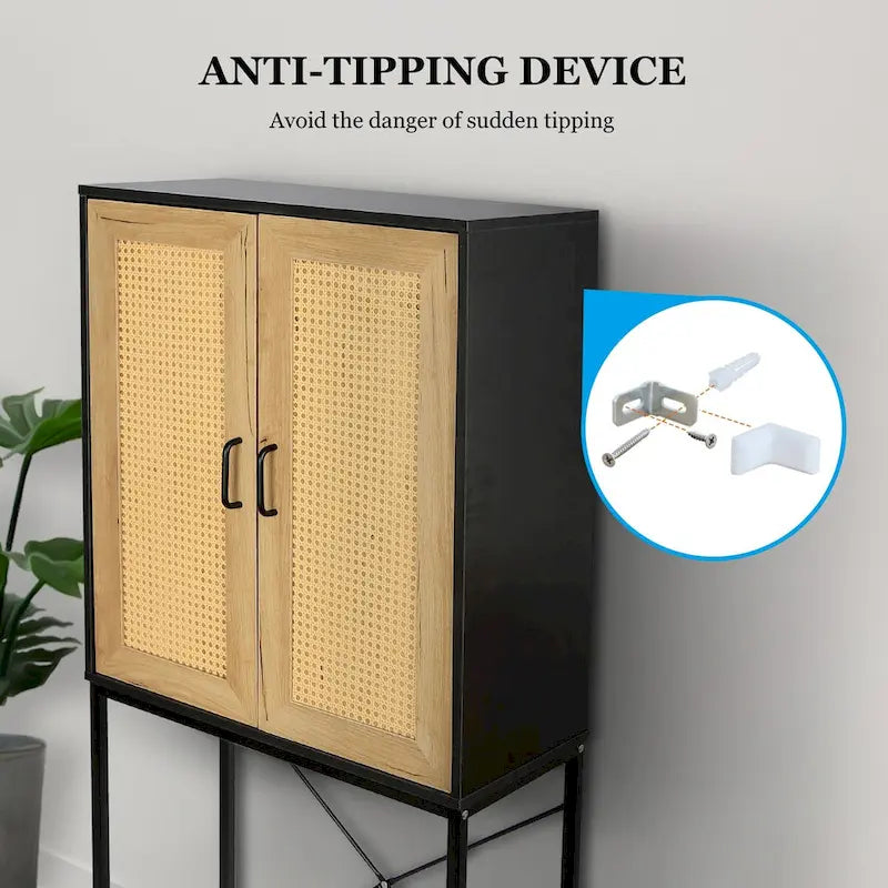 Armoire haute élégante de 59 po avec 2 portes en rotin