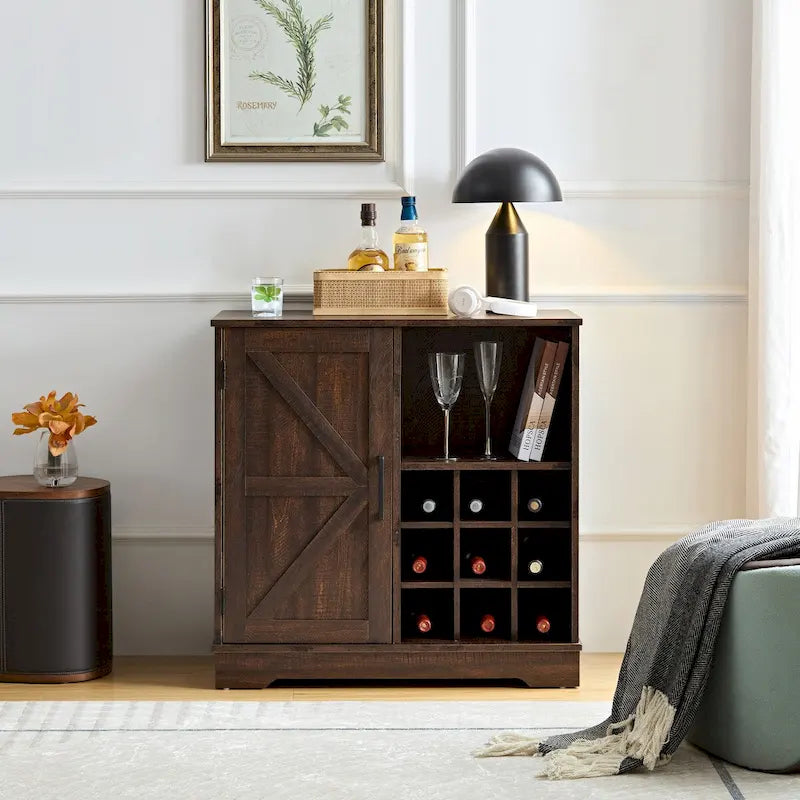 Meuble Bar à Café avec Casier à Vin Buffet Commode de Rangement avec Tiroir, Étagères de Rangement Ajustables, pour Salon, Salle à Manger