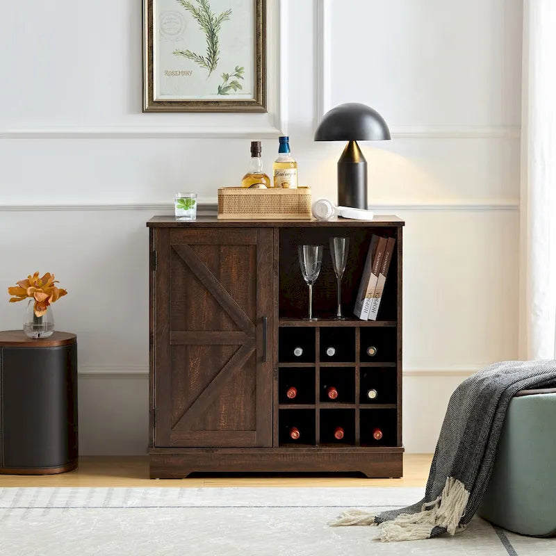 Meuble Bar à Café avec Casier à Vin Buffet Commode de Rangement avec Tiroir, Étagères de Rangement Ajustables, pour Salon, Salle à Manger