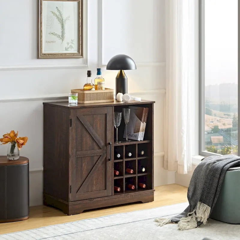 Meuble Bar à Café avec Casier à Vin Buffet Commode de Rangement avec Tiroir, Étagères de Rangement Ajustables, pour Salon, Salle à Manger
