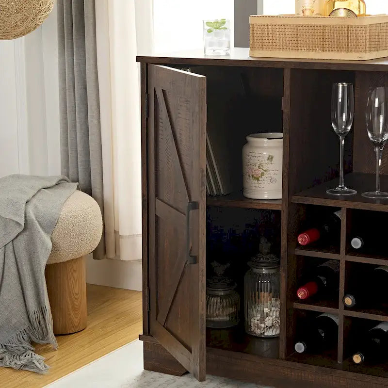 Meuble Bar à Café avec Casier à Vin Buffet Commode de Rangement avec Tiroir, Étagères de Rangement Ajustables, pour Salon, Salle à Manger