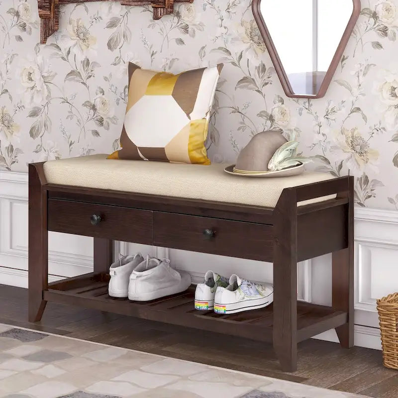 Meuble à chaussures avec assise capitonnée et tiroirs, banc de rangement multifonction pour entrée