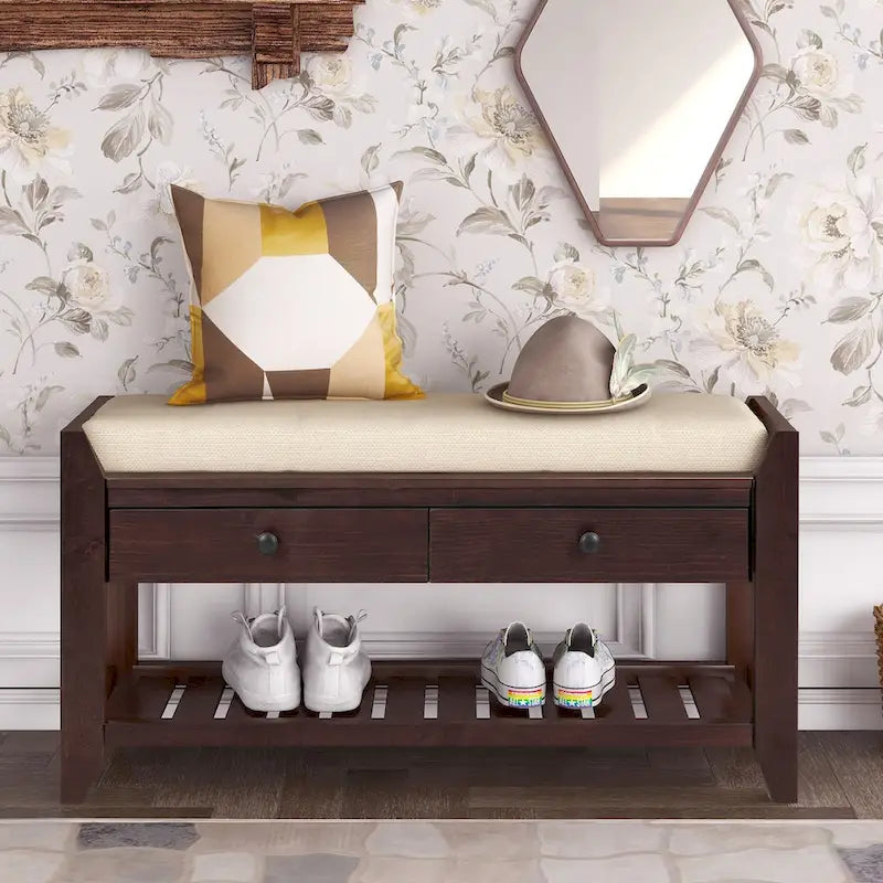 Meuble à chaussures avec assise capitonnée et tiroirs, banc de rangement multifonction pour entrée