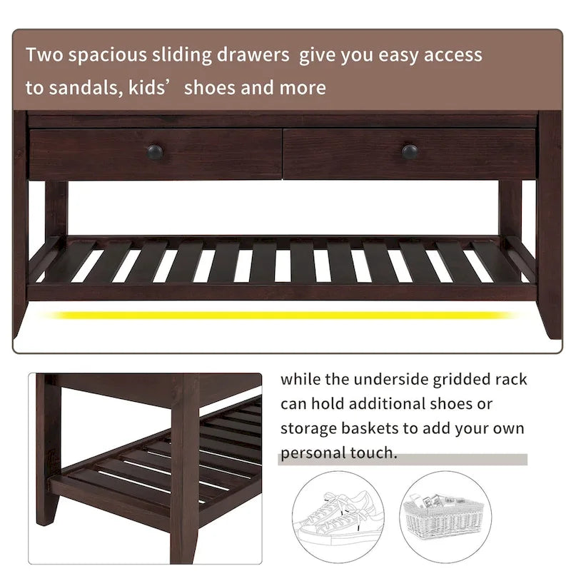 Meuble à chaussures avec assise capitonnée et tiroirs, banc de rangement multifonction pour entrée