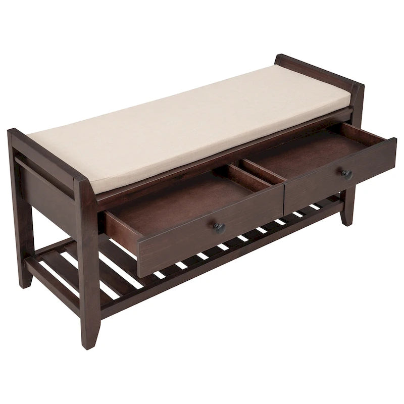 Meuble à chaussures avec assise capitonnée et tiroirs, banc de rangement multifonction pour entrée