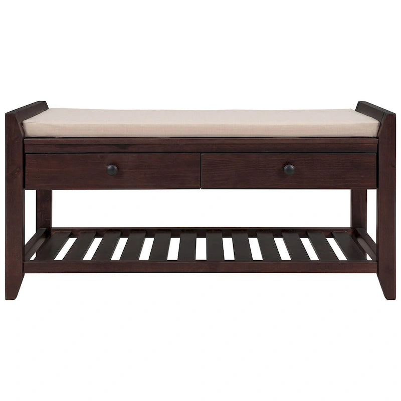 Meuble à chaussures avec assise capitonnée et tiroirs, banc de rangement multifonction pour entrée