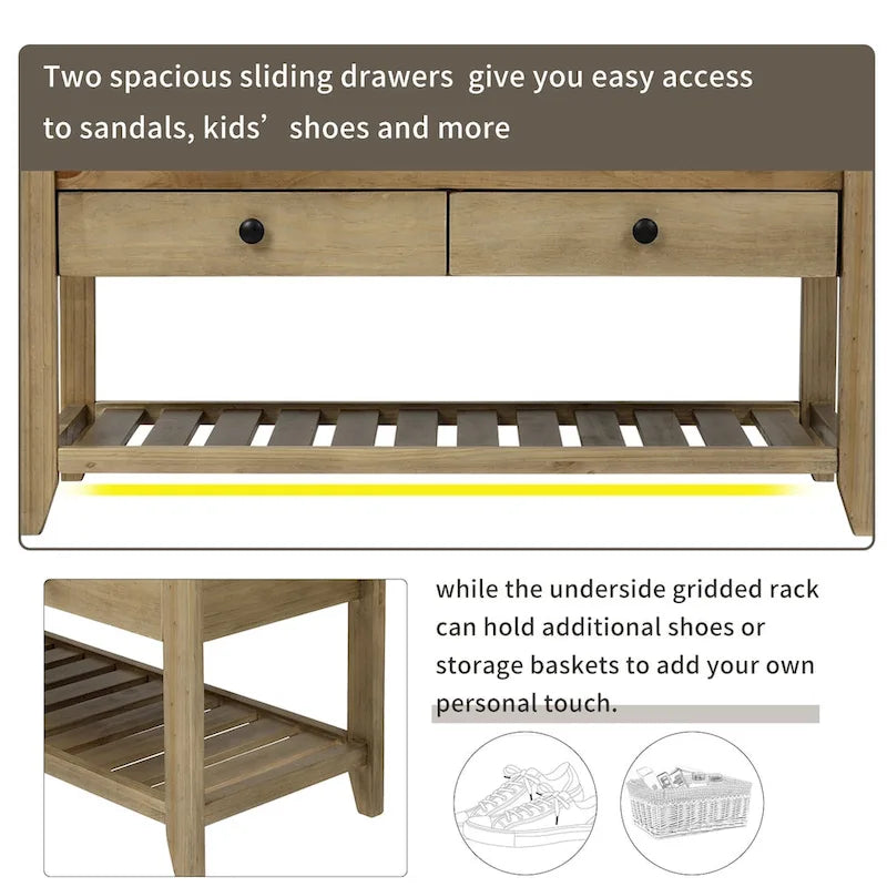 Meuble à chaussures avec assise capitonnée et tiroirs, banc de rangement multifonction pour entrée