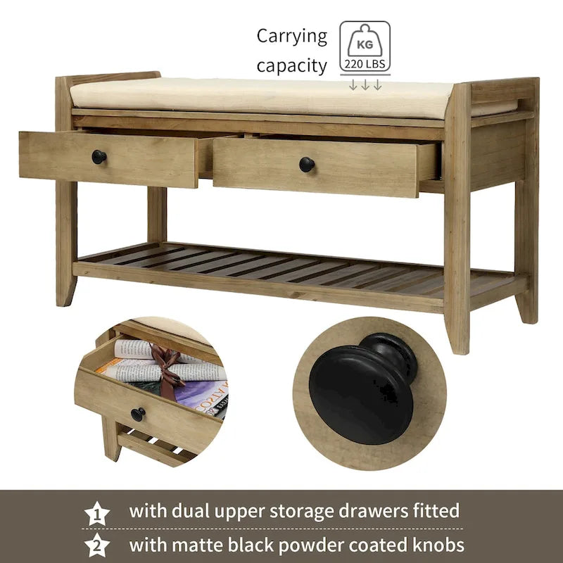 Meuble à chaussures avec assise capitonnée et tiroirs, banc de rangement multifonction pour entrée