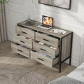 Commode en bois à 6 tiroirs, Armoire de rangement en bois pour chambre à coucher, Meuble de rangement solide avec cadre en acier robuste