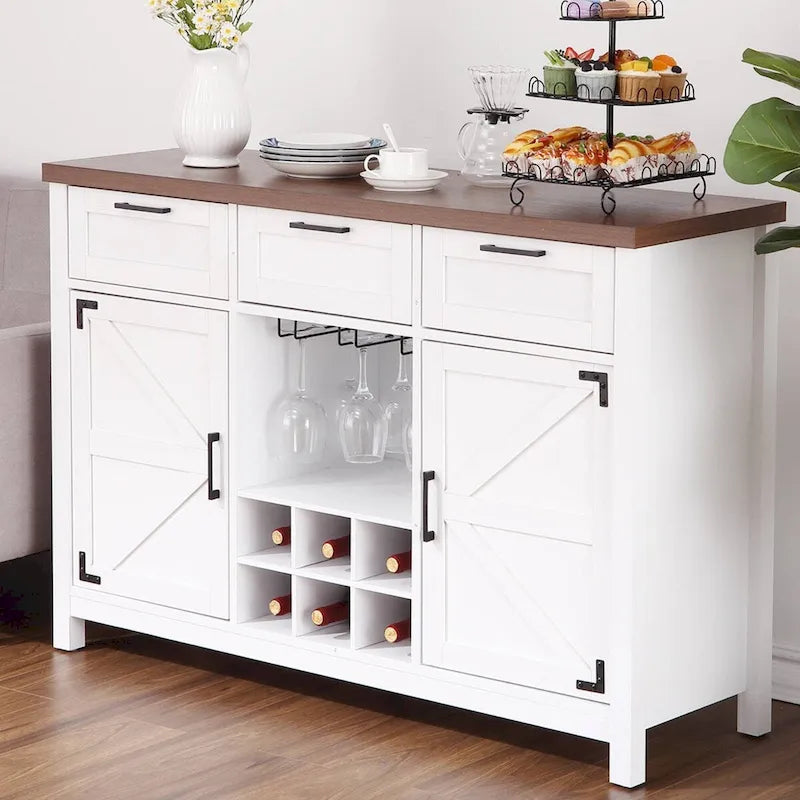 Meuble Bar à Vin, Buffet avec 3 Tiroirs, Porte-Verres - N/A
