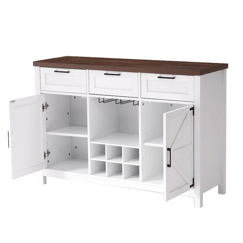 Meuble Bar à Vin, Buffet avec 3 Tiroirs, Porte-Verres - N/A